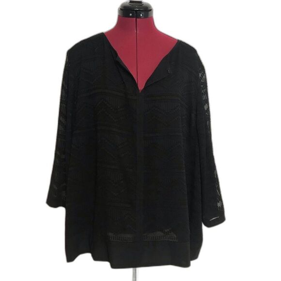 Chico's Sheer Tunic Blouse Women's Plus Size XXL Black Geometric 3/4 Sleeves - Picture 2 of 13